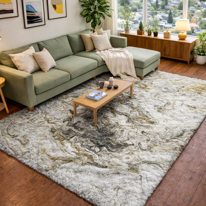 Tapis à poil long de qualité supérieure lavable à la machine ADS603, Taupe, 8' x 10'