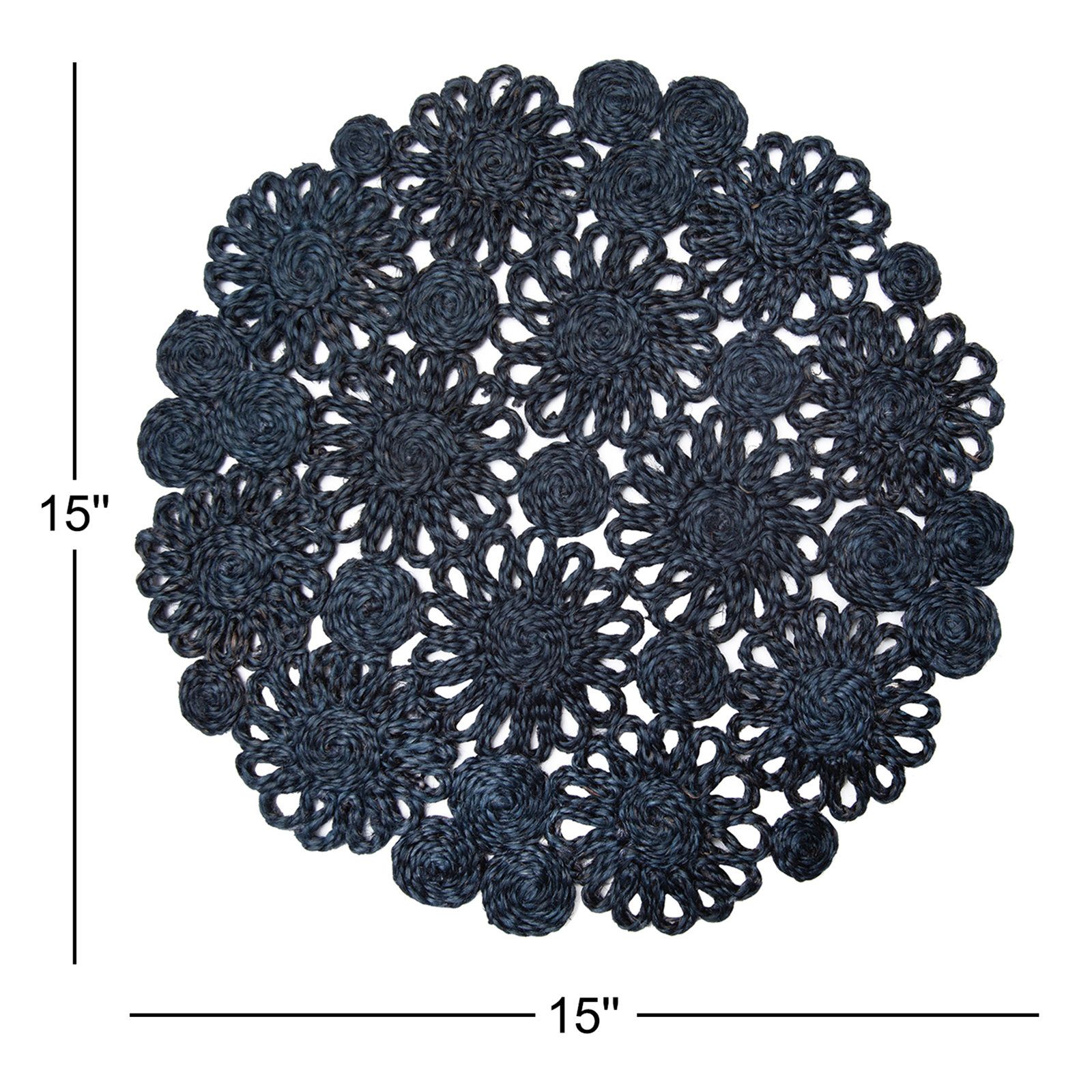 Bladwell Jute Floral Round Placemat, Navy