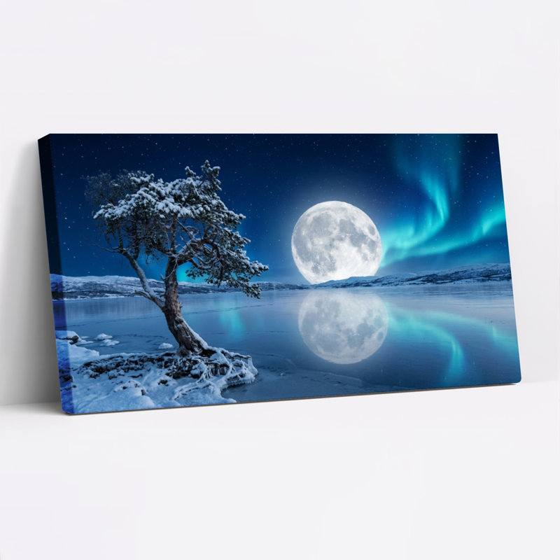 Moonlight Aurora, reproduction d'art sur toile, ensemble de 1, Toile tendue, 32“W x 16”H