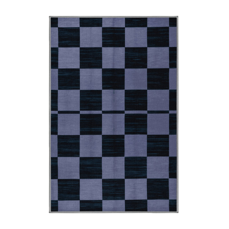 Tapis gris à carreaux lavable à la machine, Rectangle 5 pi x 7 pi