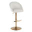 Tabouret de bar réglable Highback contemporain en métal doré et tissu crème avec repose-pieds arrondi en T - ensemble de 2-769575962