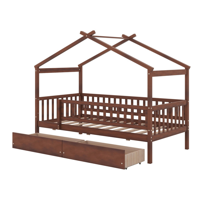 Aswin Canopy Storage Bed, Walnut