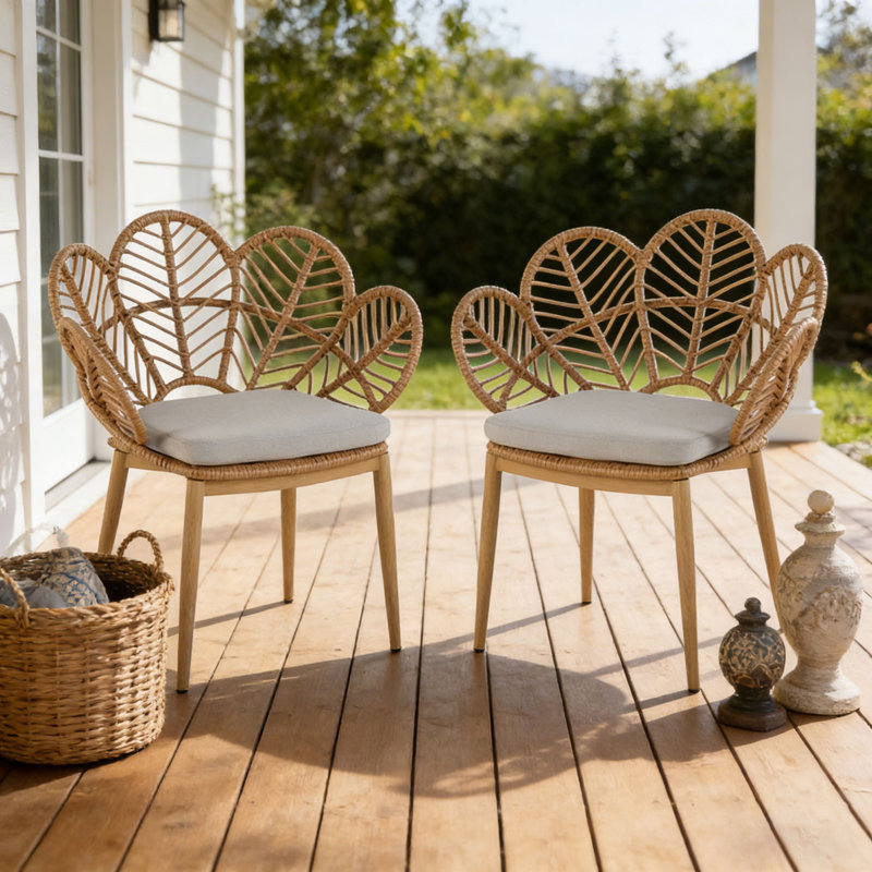 Chaise d'extérieur en forme de paon en osier de style papasan