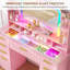 Coiffeuse de maquillage avec miroir d'éclairage coloré et module de capteur humain, bureau de coiffeuse avec prises, tiroirs de rangement et armoire-1456330572