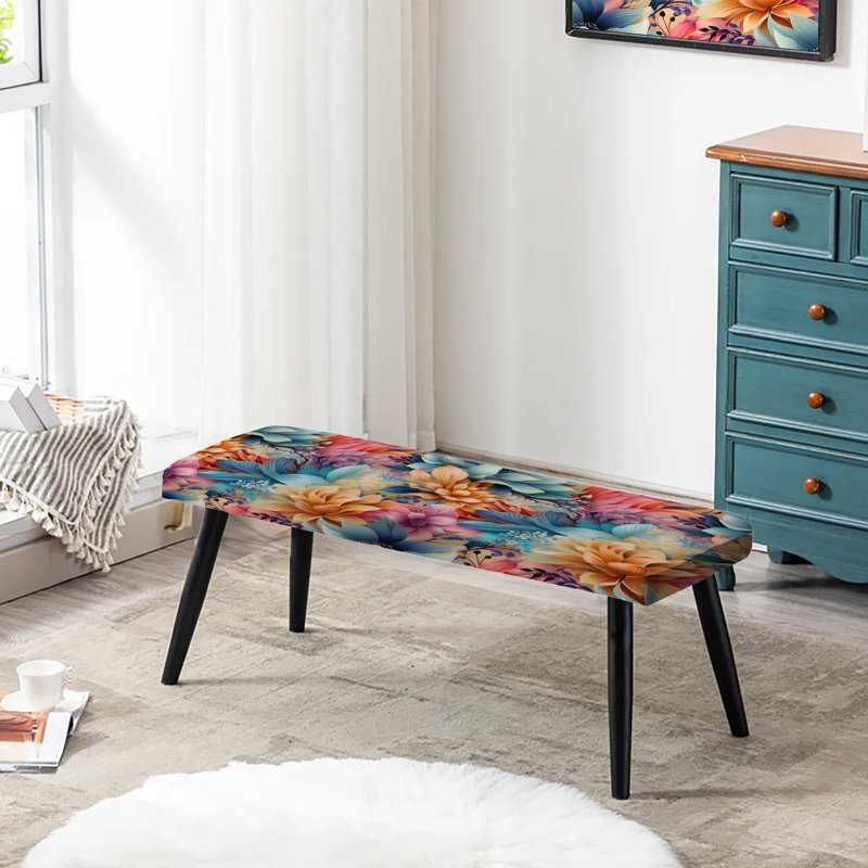 Banc rembourré floral rose et bleu Boho Paisley Playfulness
