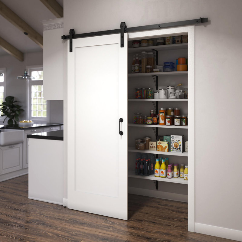 96-in Matte Black Steel Barn Door Hardware Kit