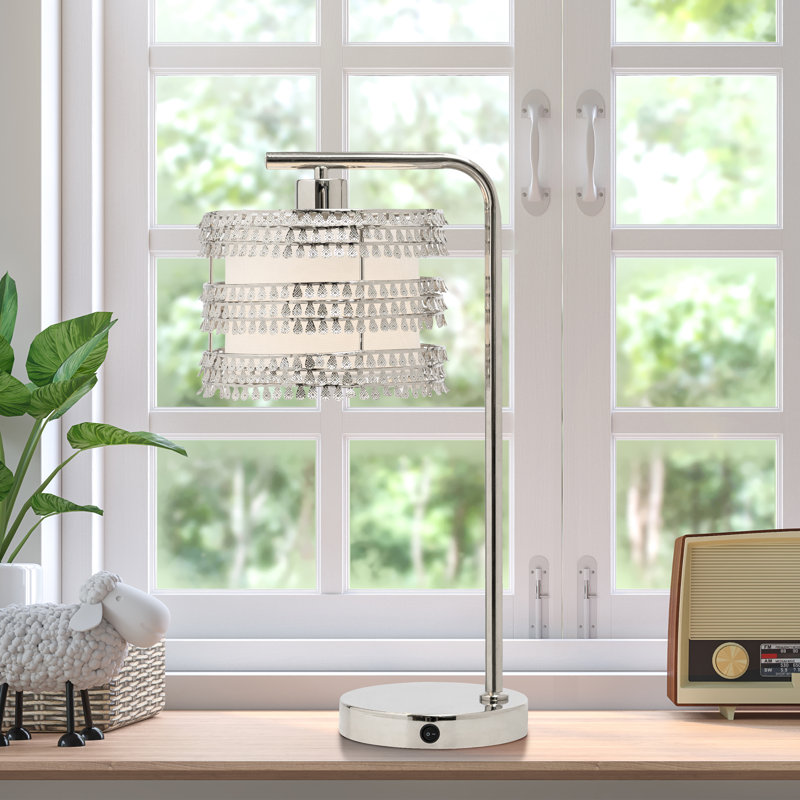 Lampe de table à abat-jour cylindrique argent 19,5 po H Quigley