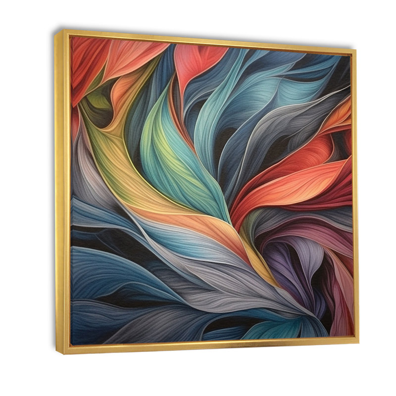 Aquarelle boho rétro avec feuilles pastel, Cadre flottant doré, H 36 po x l 36 po x P 1,5 po