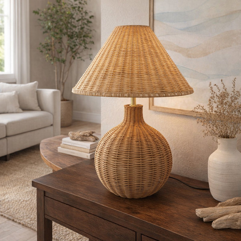 23X20" Woven Rattan Table Lamp, Natural