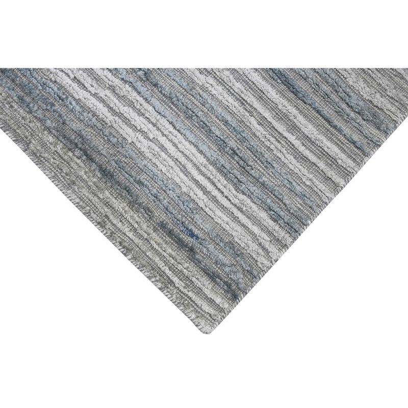 Striped Area Rug in Gray/White/Light Blue, Rectangle 10' x 14'