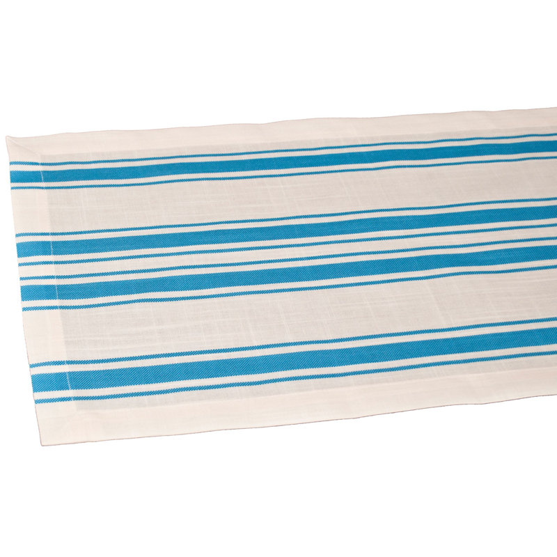 Striped Cotton Polyester Blend Table Runner (14Wx90L), Blue