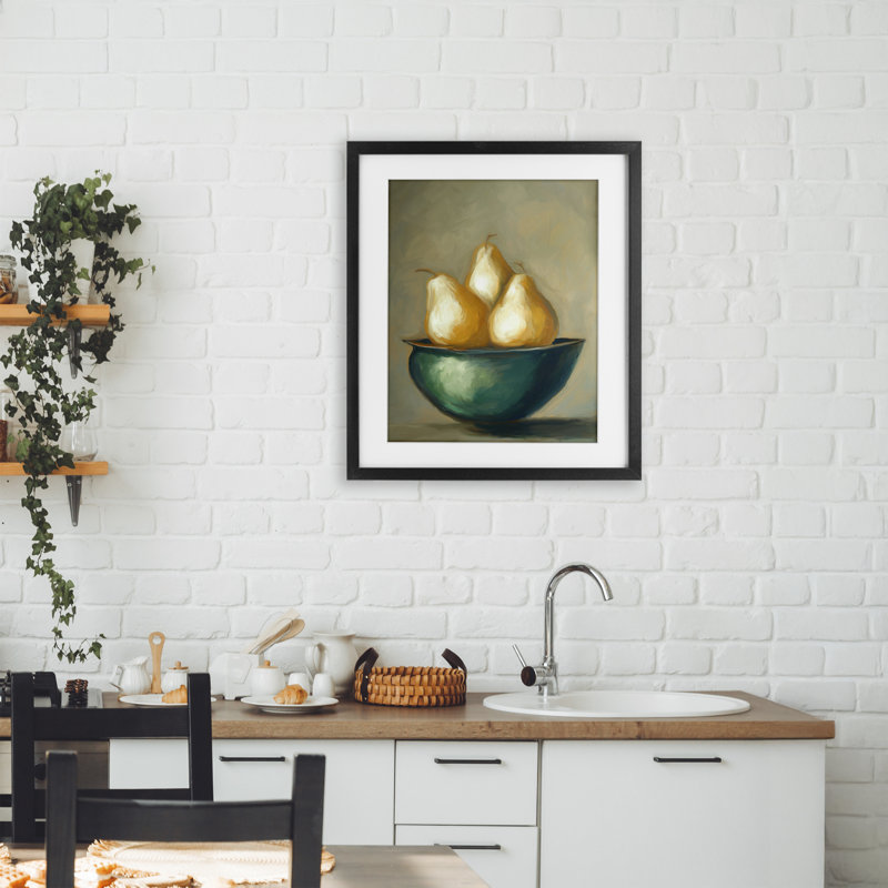 «The Pears Bowl», reproduction sous verre, conception de Ramona Murdock, H 21 po x l 17 po, Cadre noir minuit