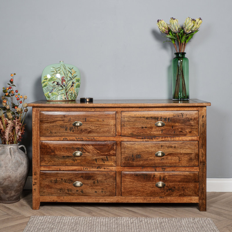 Umar Solid Wood 145cm W 6 - Drawer Chest of Drawers