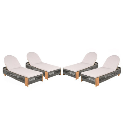 Ensemble de 4 chaises longues d'extérieur réglables en bois d'acacia pour la cour arrière - corde grise et fer naturel