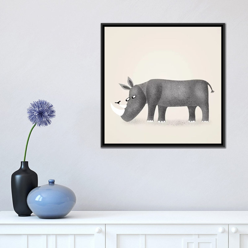 « Rhino » par Nic squirrell-impression, H 18 po x l 18 po x 1,5 po, Pas de tapis, Toile avec cadre noir