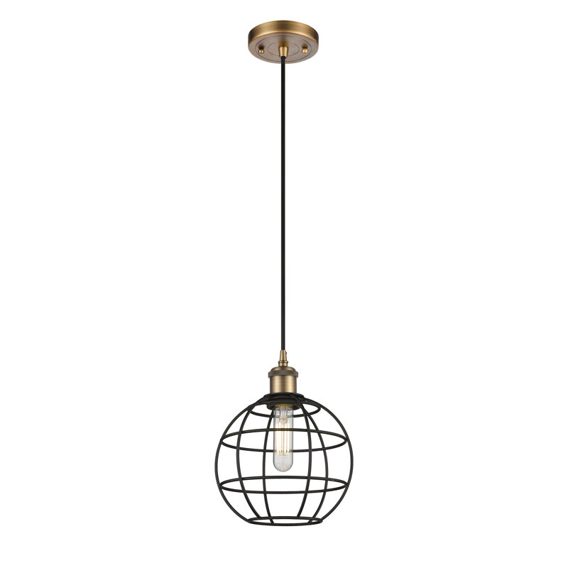 Luminaire suspendu à tige 1 lumière 16 po Ballston Lake Placid, H 130,25 po x l 8 po x P 8 po, Laiton brossé / noir