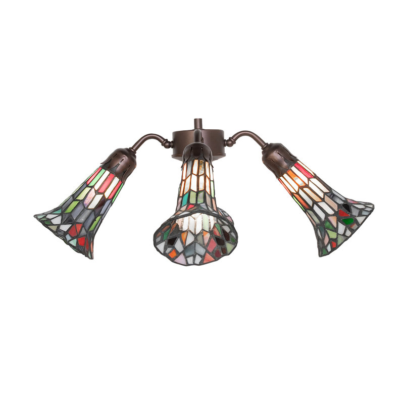 19" Wide Stained Glass Pond Lily 4 Light Fan Light, Red/Green/White/Black/Brown/Blue