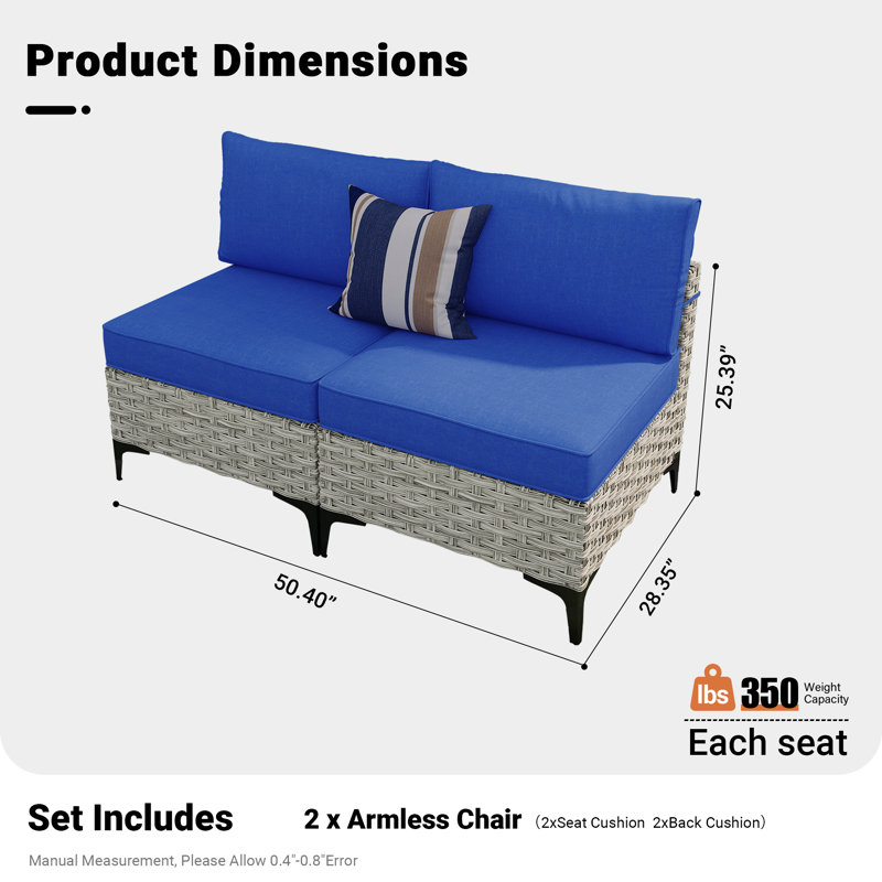 Emroy Wicker/Rattan 2 - Person Seating Group With Cushions, Navy