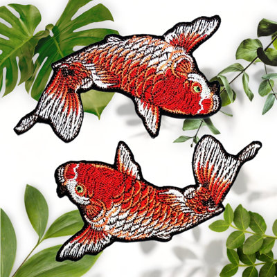 Red Koi Fish Applique Patch Set for Fabric Repair and Decoration