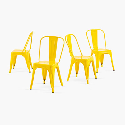 4 - Piece High Gloss Yellow Metal Dining Chairs, 18 Inch Seat, And Easy To Maintain Industrial Stackable Ideal For Kitchens