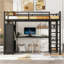 Lit mezzanine double en métal avec bureau, tablettes, armoire
