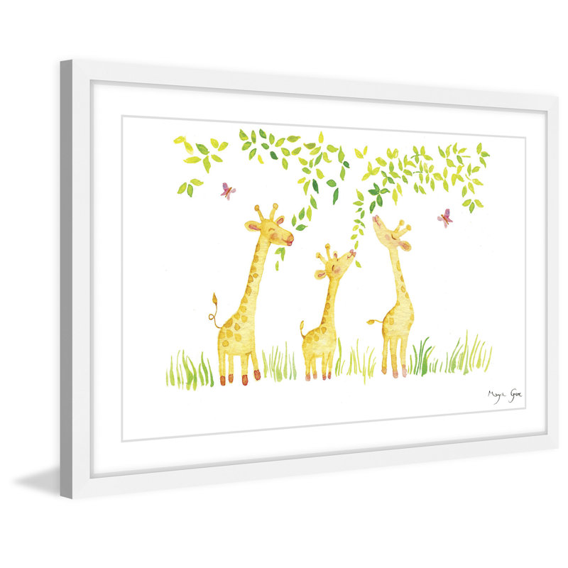 'Three Giraffes' by Maya Gur Framed Print, 20" H x 30" W x 1.5" D