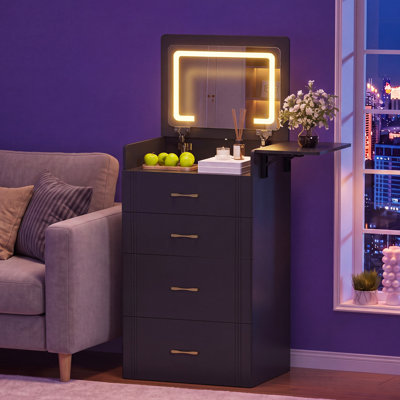 Meuble-lavabo 3 tiroirs avec miroir rabattable et lumières à capteur RVB