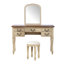 Coiffeuse de maquillage rétro avec miroir à cadre floral courbé, 5 tiroirs, tabouret en cuir et pieds en bois massif pour un décor de chambre à coucher élégant