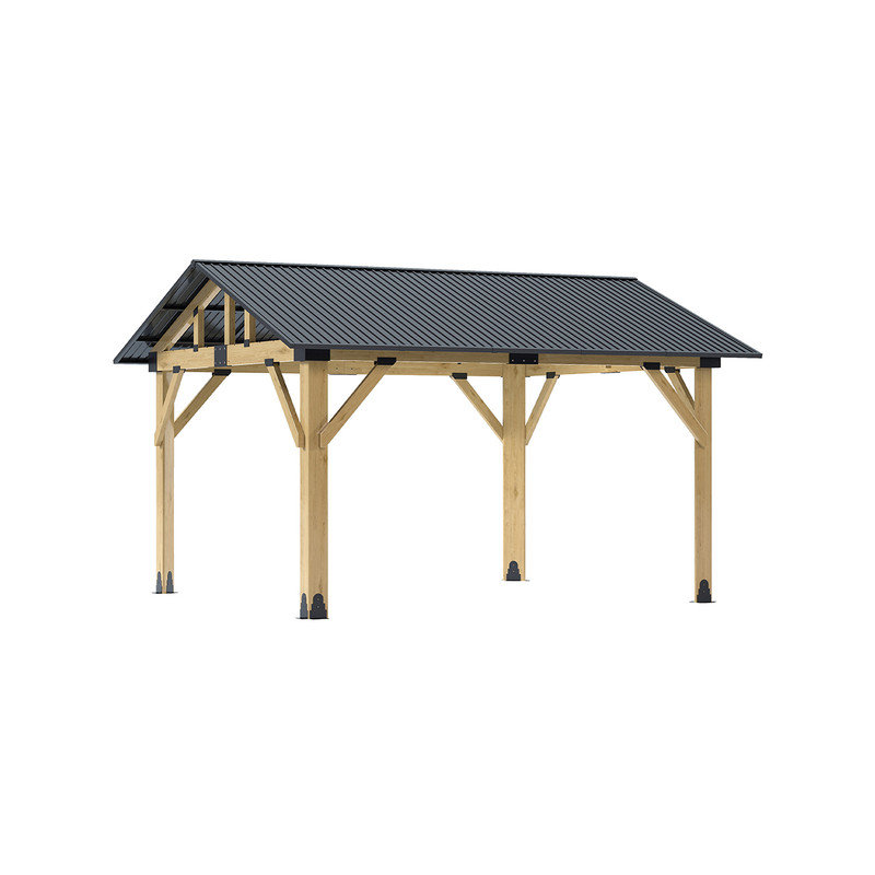Outdoor Wooden Gazebo, Hardtop Patio Gazebo with Galvanized Steel Sloped Roof, 13x11
