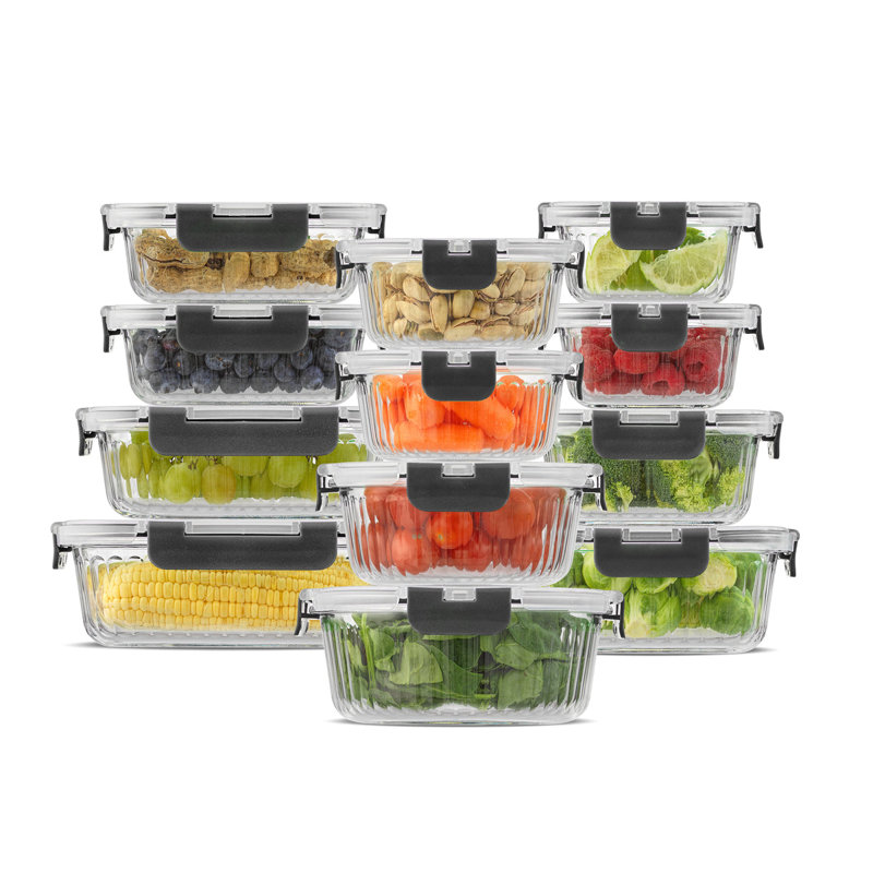 JoyJolt 24-Piece Black Fluted Glass Food Storage Containers Set