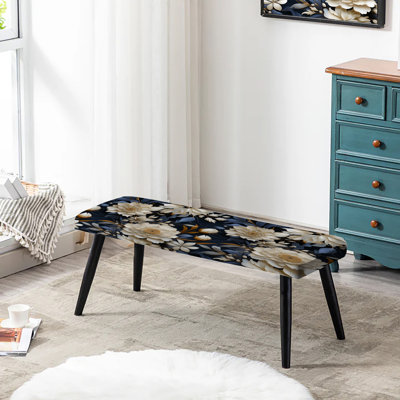 Banc industriel rembourré floral ivoire et bleu à motif floral industriel