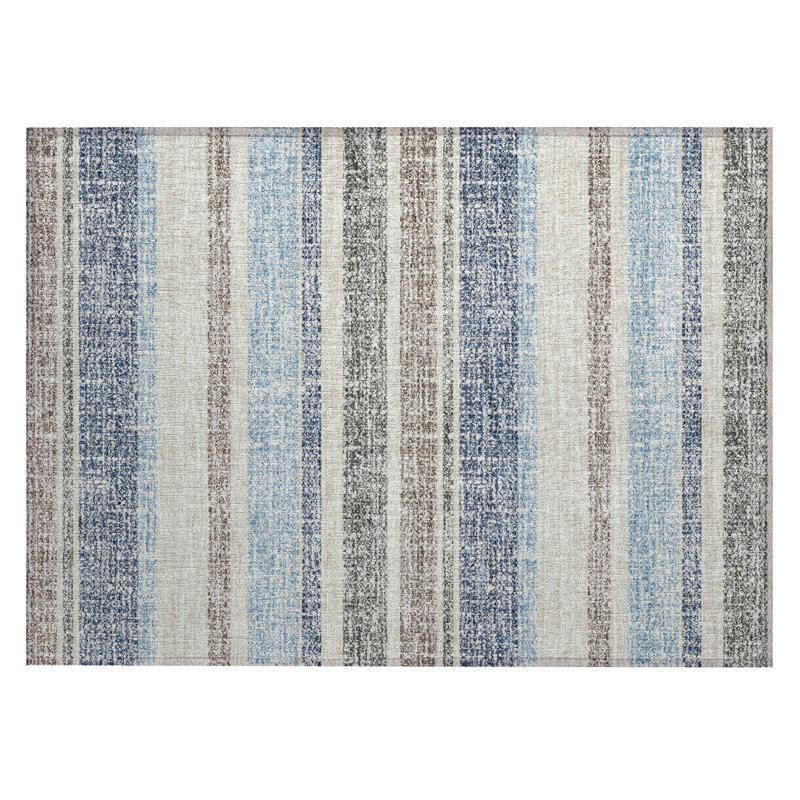 Machine Washable Indoor/Outdoor Xhevrie Navy Rug, Rectangle 1'8" x 2'6"