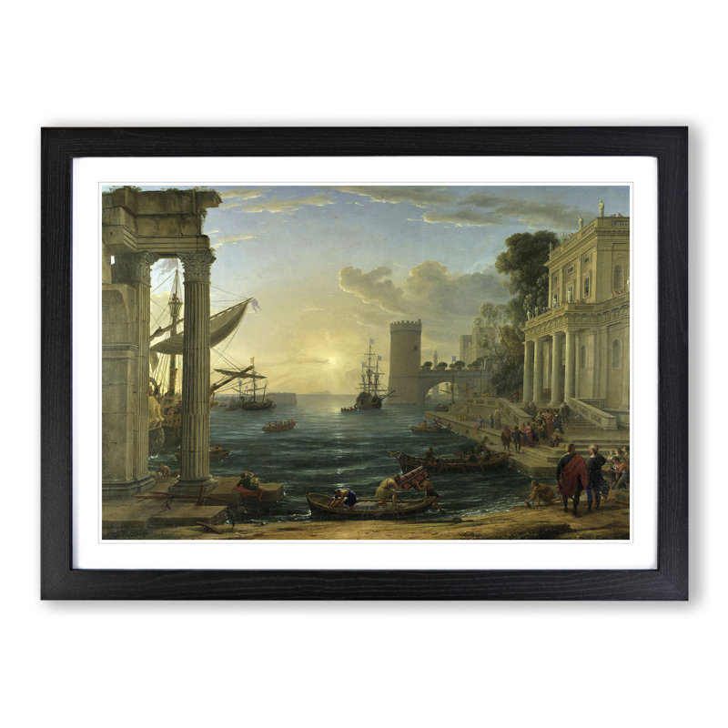 Embarkation of the Queen of Sheba by Claude Lorrain - Picture Frame Painting on MDF, 36cm H x 48cm W x 2cm D, Black Framed