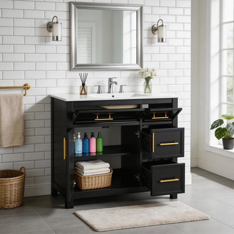 Doory 36" Bathroom Vanity With Sink Top, Black