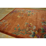1920s RedRust Floral Antique Chinese Art Deco Rug 8' x 9' 6" Knotted Wool Carpet