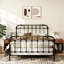 Cadre de lit grand format, noir antique, style transitionnel, accents dorés brossés à la main en métal, 7 broches sur la tête de lit, thermolaqué pour une utilisation dans la chambre à coucher,