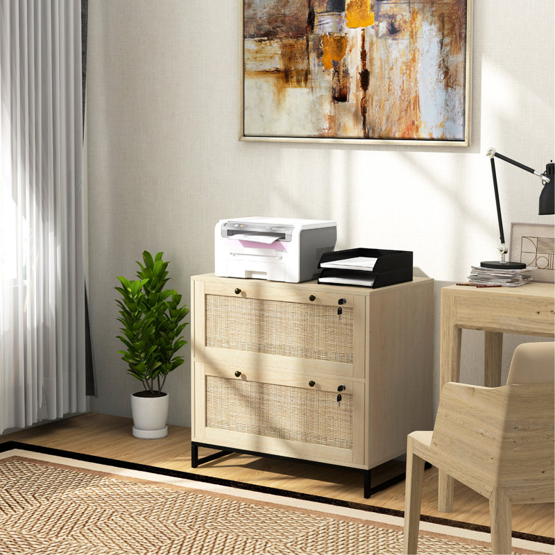 2 Drawer Vertical File Cabinet With Lock - Office Space Saver Flair, Adjustable Hanging Bar For Various Paper Types Natural Finish For Workspace Locking Box Decorated Storage Letter, A4, Legal Sizes