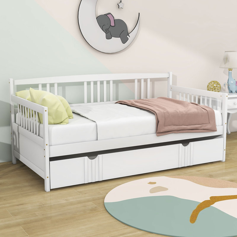 Jaye Wooden Daybed with Twin Size Trundle, Twin, White