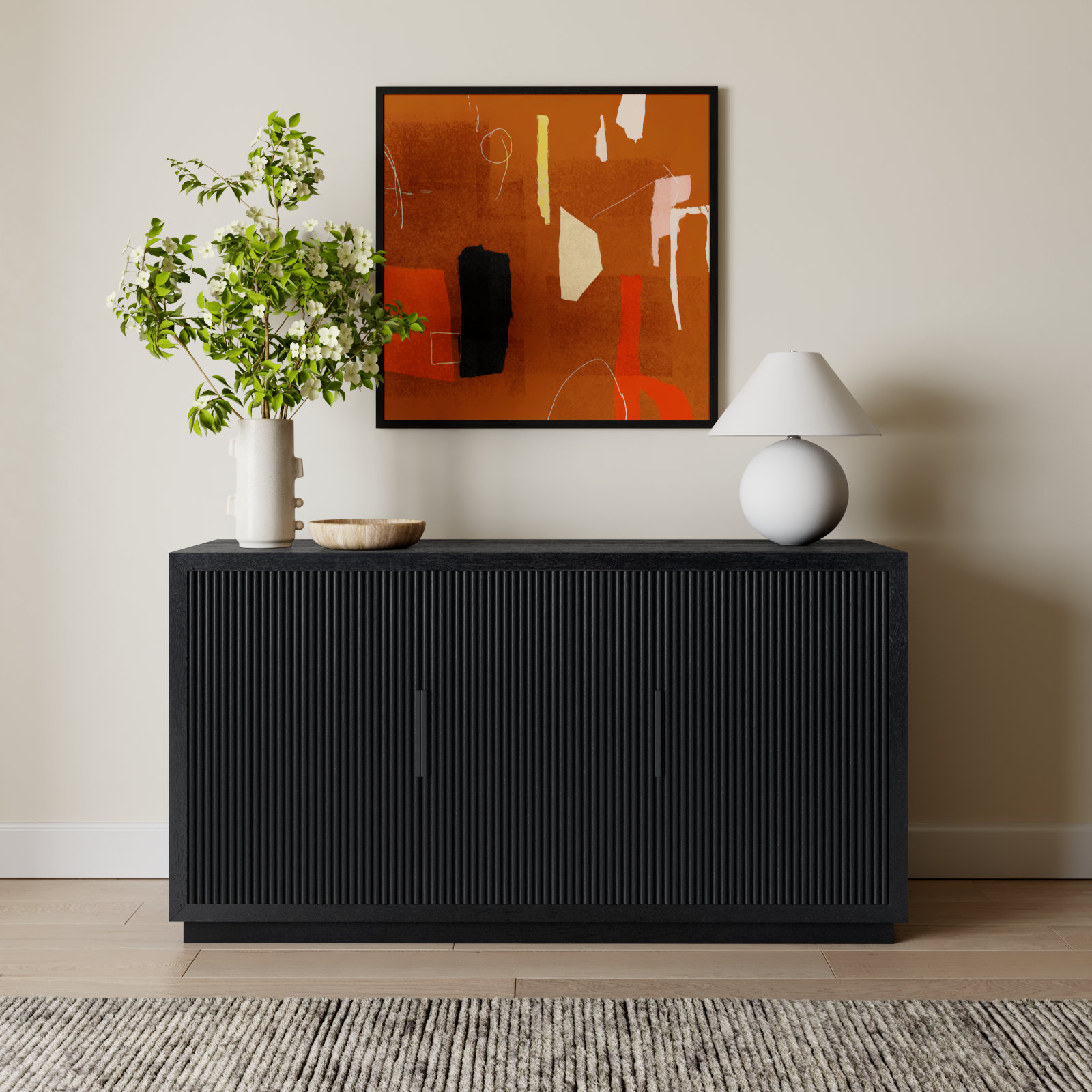 Carmelita 3 Door Reeded Sideboard, Black