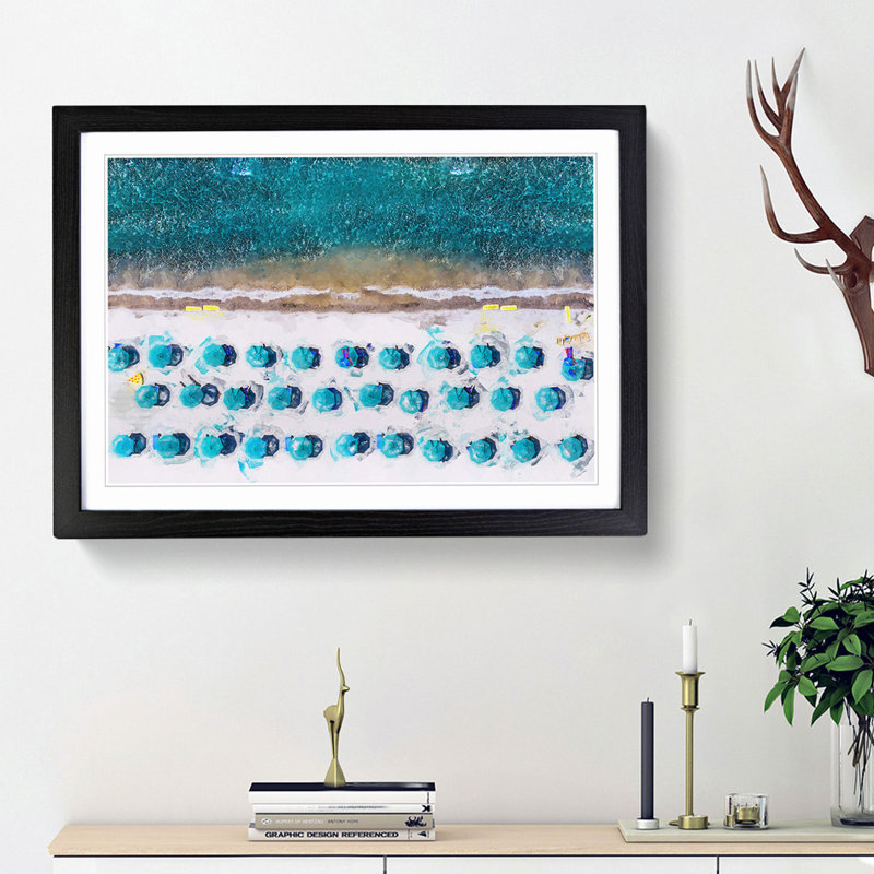 On the Beach in Abstract - Picture Frame Graphic Art Print, 36cm H x 48cm W x 2cm D, Black Framed