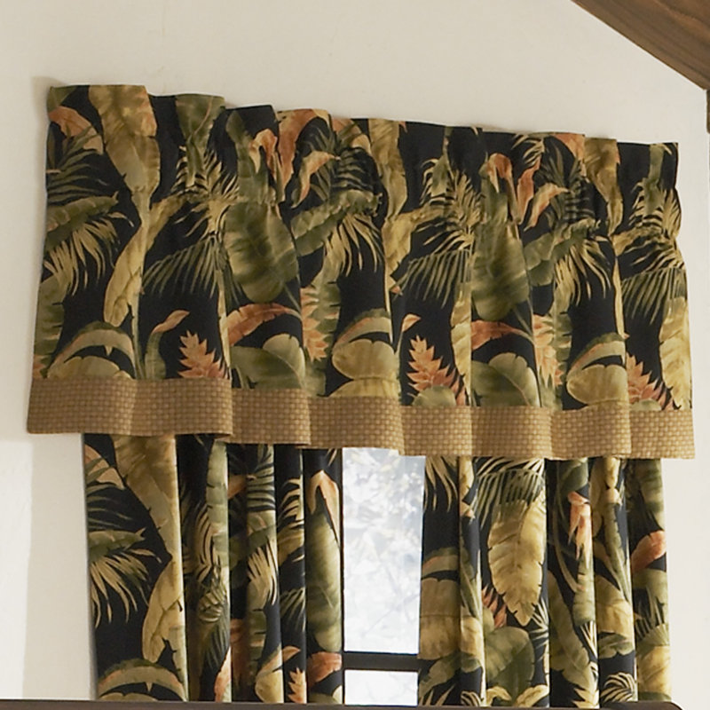 Cantonnière à motif floral en coton tropical noir La Selva