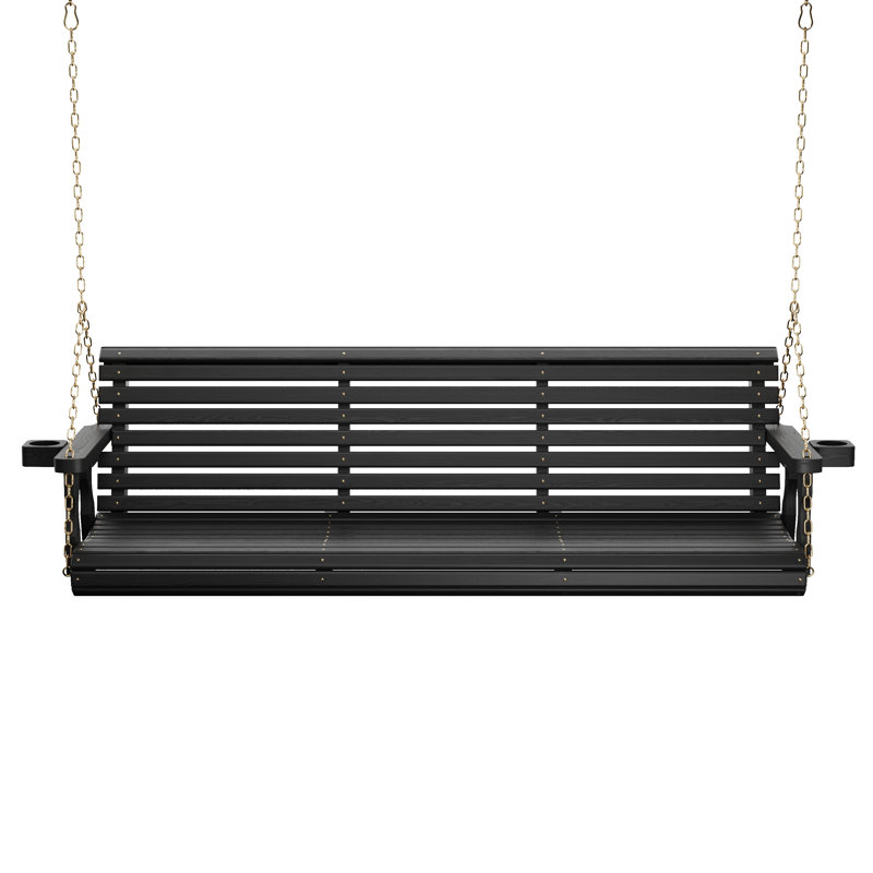 Red Barrel Studio® Roll Back Swing, 6-Foot, Semi-Solid Black Stain, Chains, with cupholders