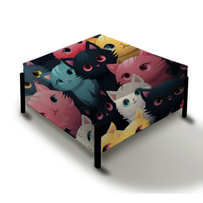 Dizon Cheever Pink And Blue Cat Pattern For Children's - Animal Print Large Square Ottoman