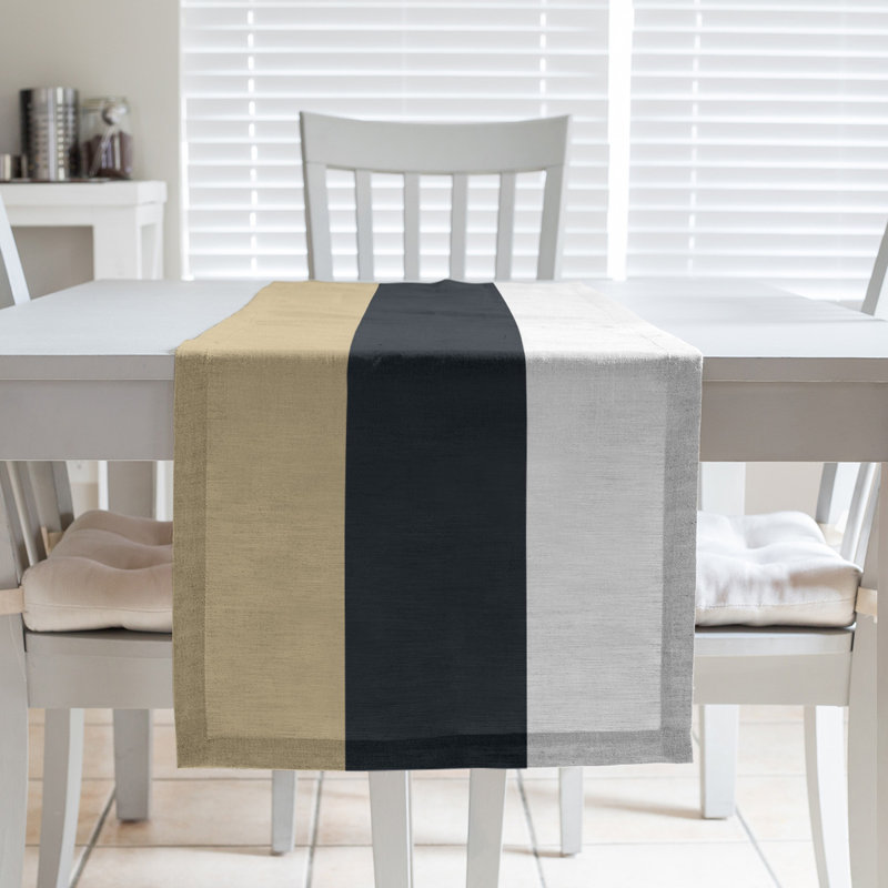 New Orleans Football Stripes Table Runner, 90" x 16", New Orleans Football Tortila/Black, Polyester