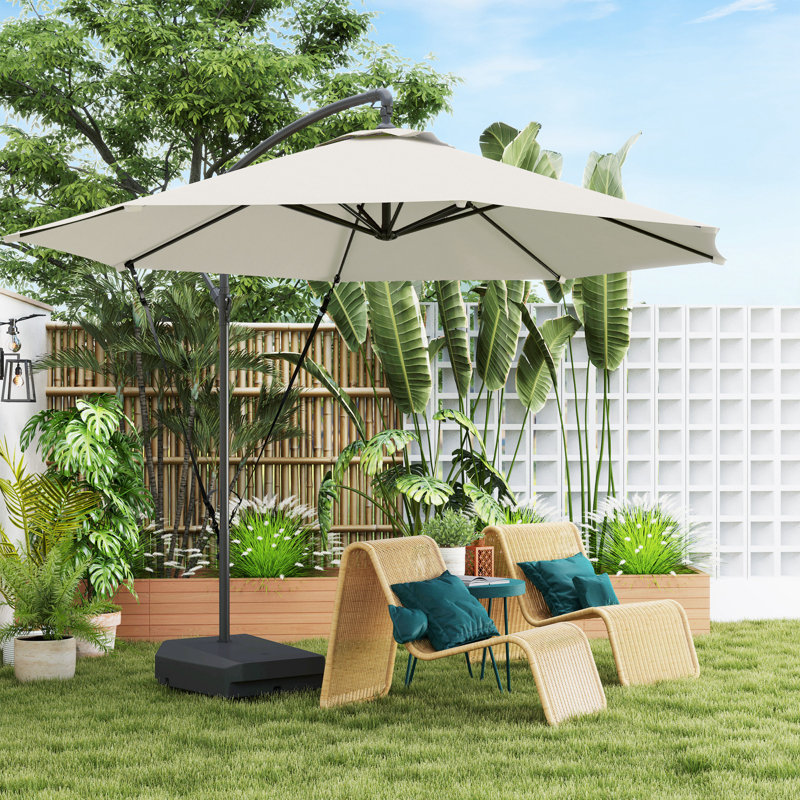 Outsunny 3 m Garden Cantilever Parasol w/ Fillable Base up to 90kg, Cream