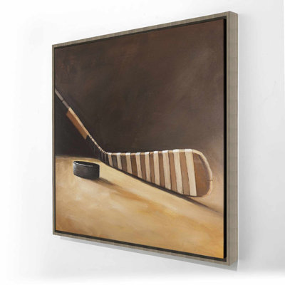 Stick and Hockey Puck - Décoration sur toile encadrée pour passe-temps
