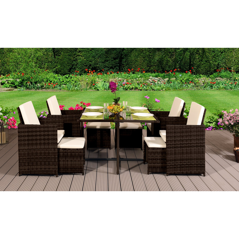 Julianna 8 - Person Patio Dining Set with Rectangular Table , Cushions Included, Chocolate
