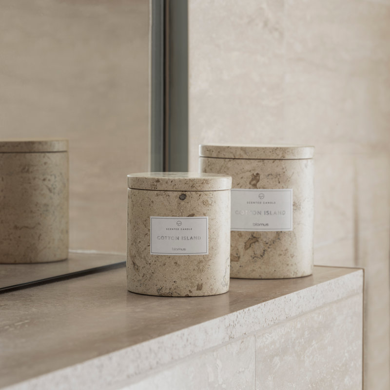 FRABLI Scented Candle w/Travertine Container - Large - Cotton Island Fragrance, 11.2 oz
