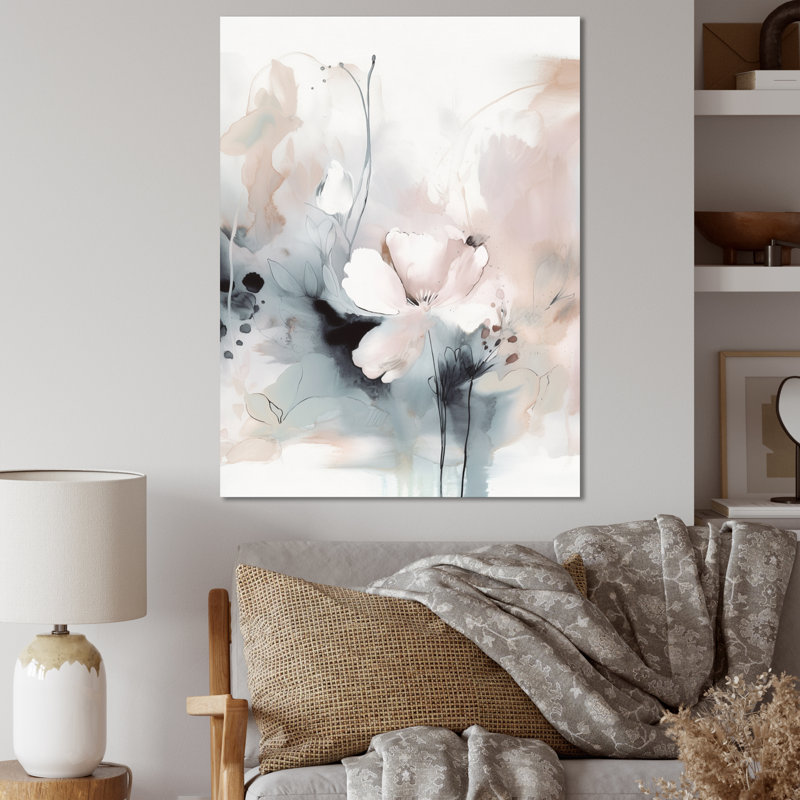 Délicates fleurs grises III - impression, H 44 po x l 34 po x P 1,5 po, Toile tendue
