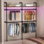 Porte-vêtements industriel à tuyaux, support à vêtements industriel mural, support à vêtements robuste pour garde-robe avec lumières et tablettes à DEL, support à vêtements pour garde-robe, système de garde-robe à tuyau